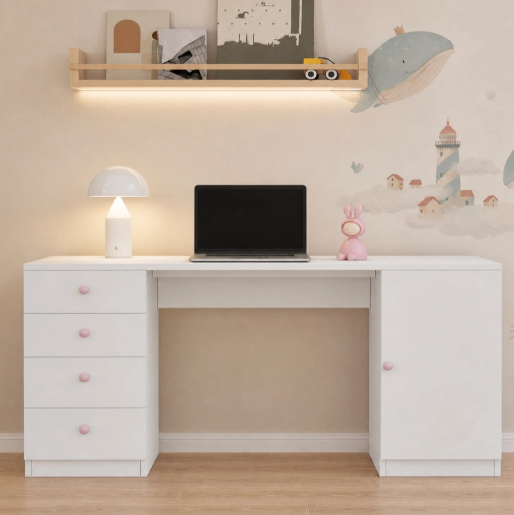 SCRIVANIA per bambini 155 x 45 cm MDF Bianca con 4 cassetti