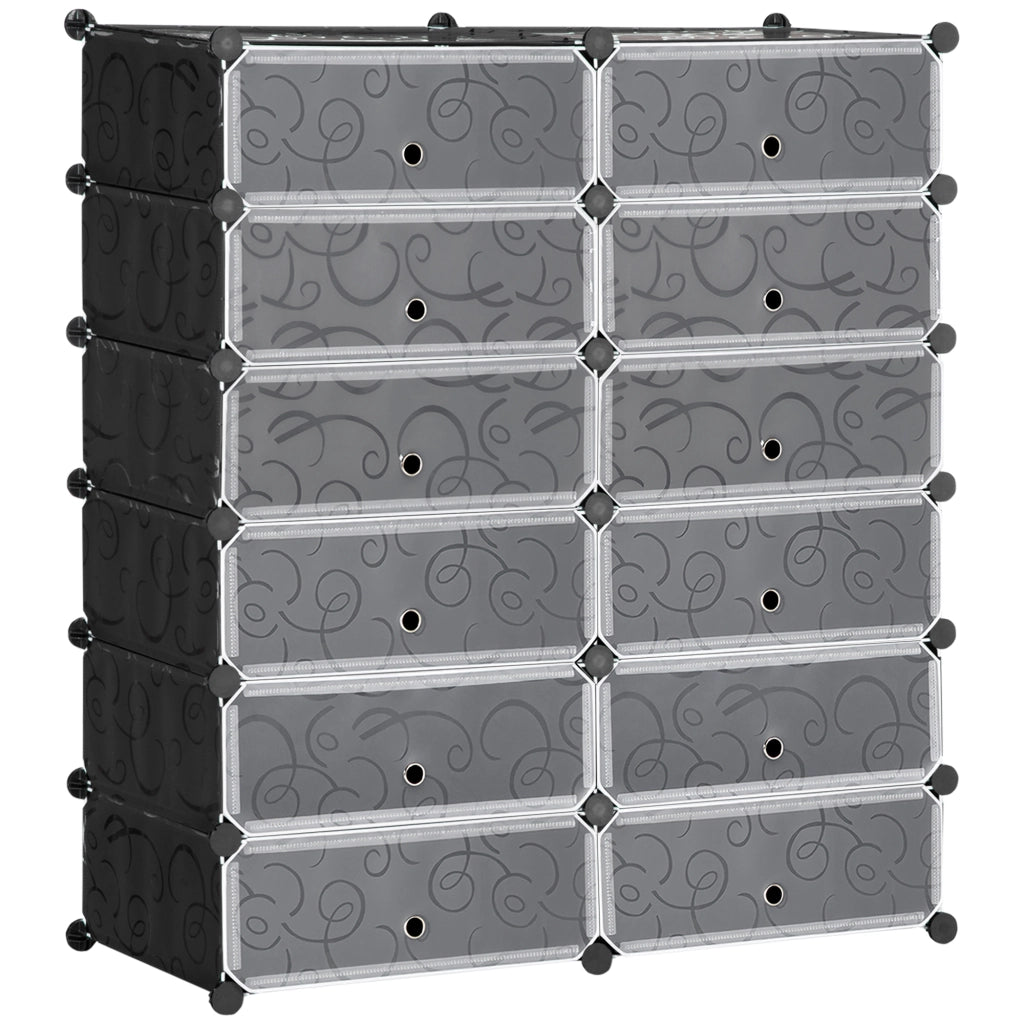 EasyComfort Mobile Scarpiera Modulare Salvaspazio, 12 Cubi 45x35x16 cm in Acciaio e PP, Nero e Bianco