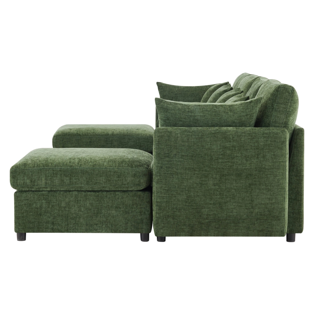 Divano modulare trasformabile in U e L 278x161x81 cm in ciniglia verde