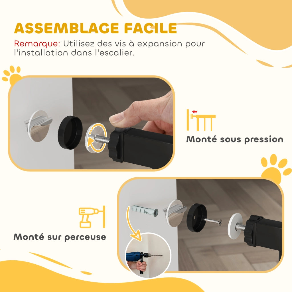Cancelletto di Sicurezza per Animali Domestici ¨C Xylo ¨C Regolabile 75-95cm Acciaio ABS Nero