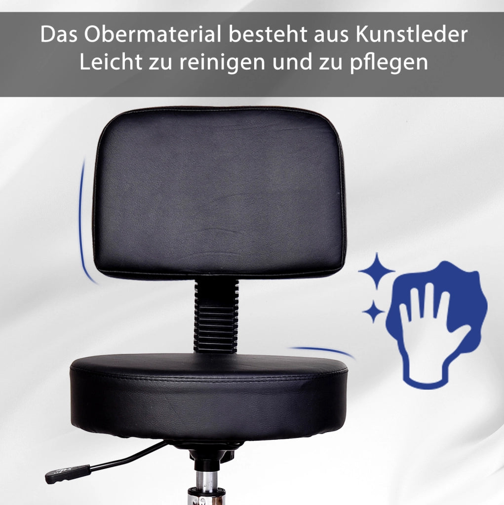 Sgabello girevole ULEVR nero con schienale, altezza regolabile 43-55 cm e 5 ruote in nylon