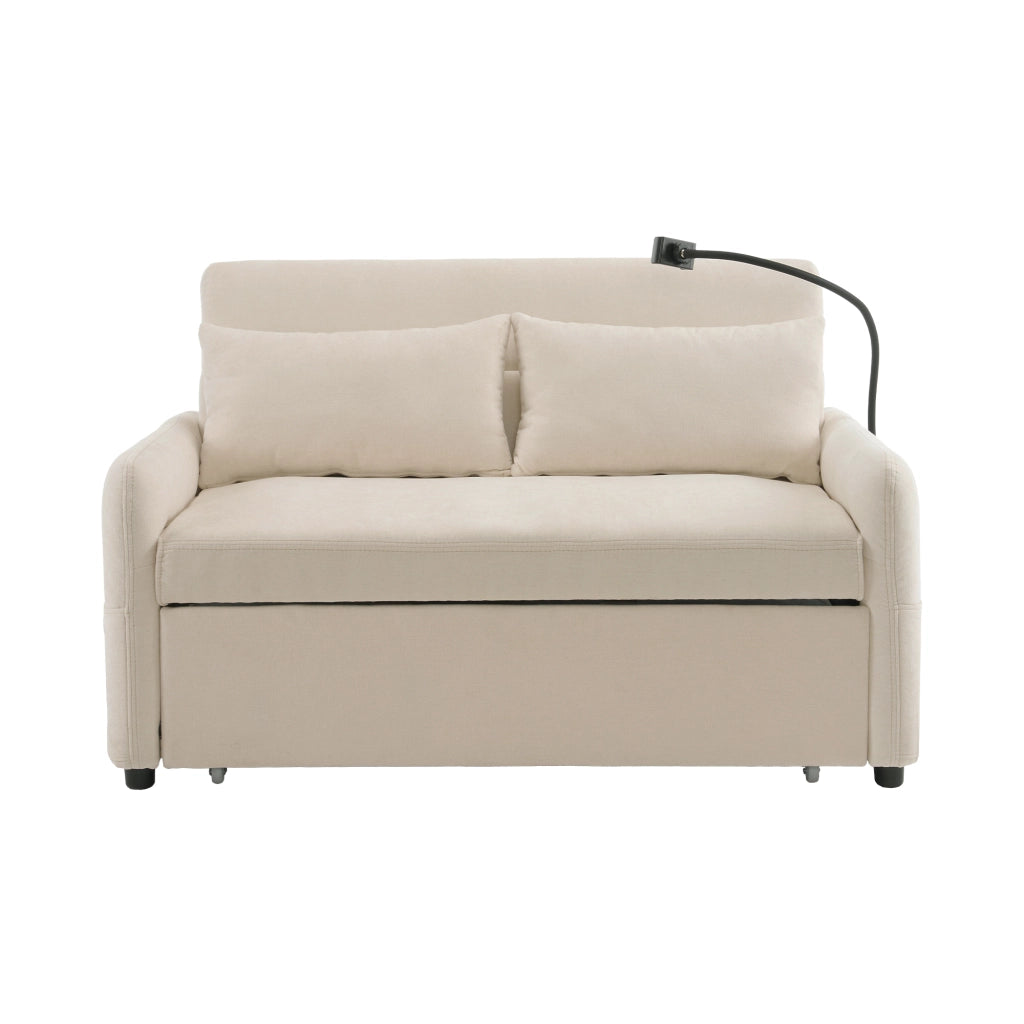Divano letto estraibile a 2 posti con schienale reclinabile; USB; tasche laterali; beige