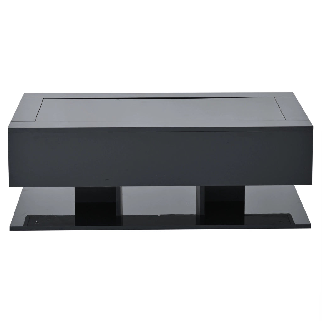 Tavolino da caff¨¨ 100x50x35 cm con 2 cassetti, LED e vetro temprato nero