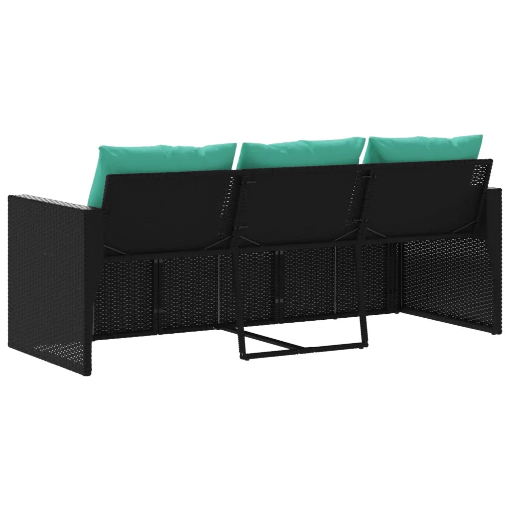 Divano da Giardino a 3 Posti con Cuscini Nero in Polyrattan 366349