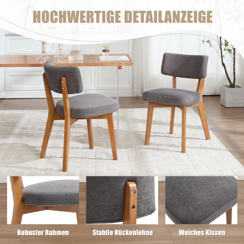 Sedia da sala da pranzo set di 2 con seduta imbottita e schienale ergonomico, in legno e tessuto di lino grigio