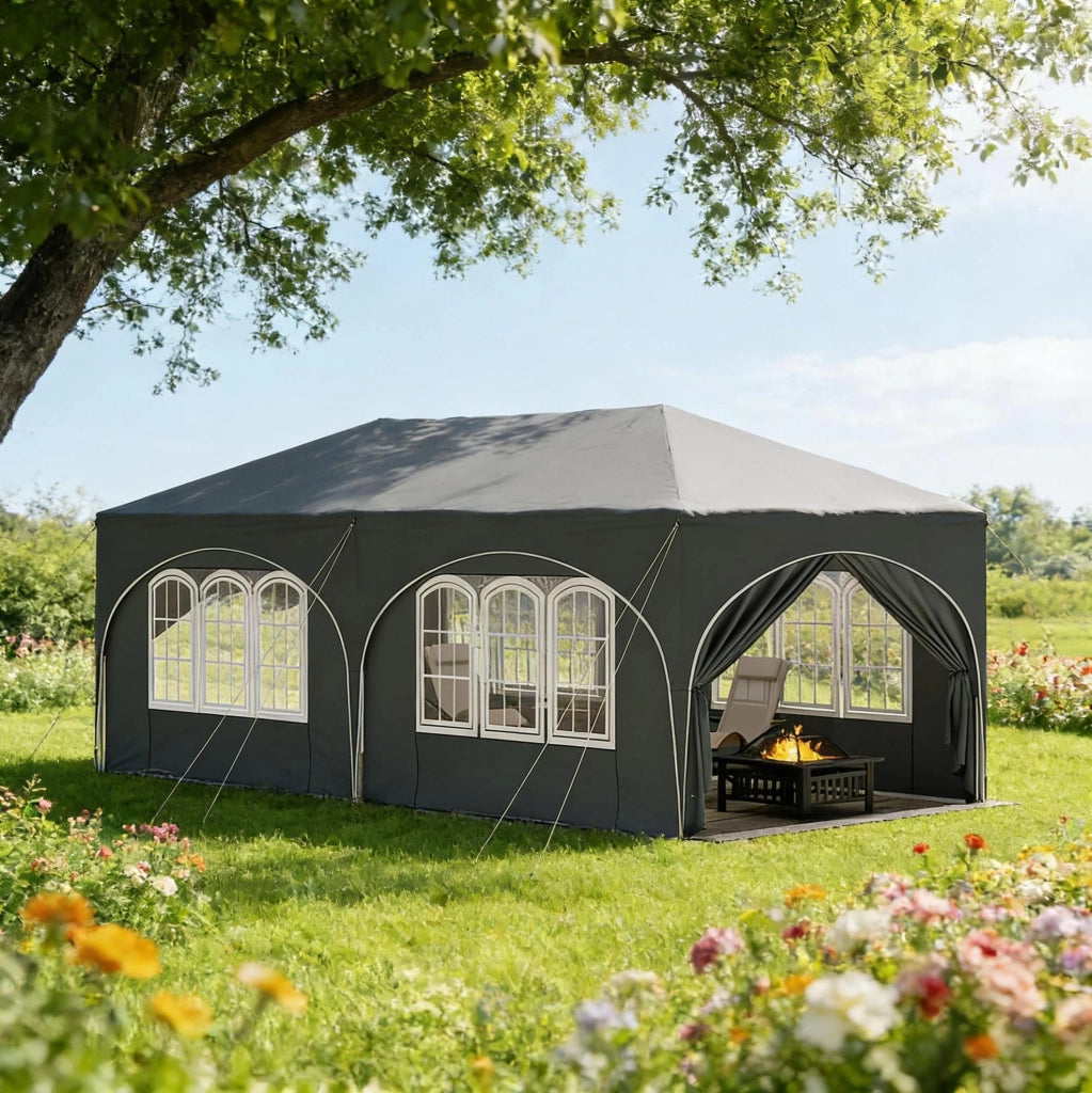Gazebo pieghevole 3 x 6 m grigio con pareti laterali