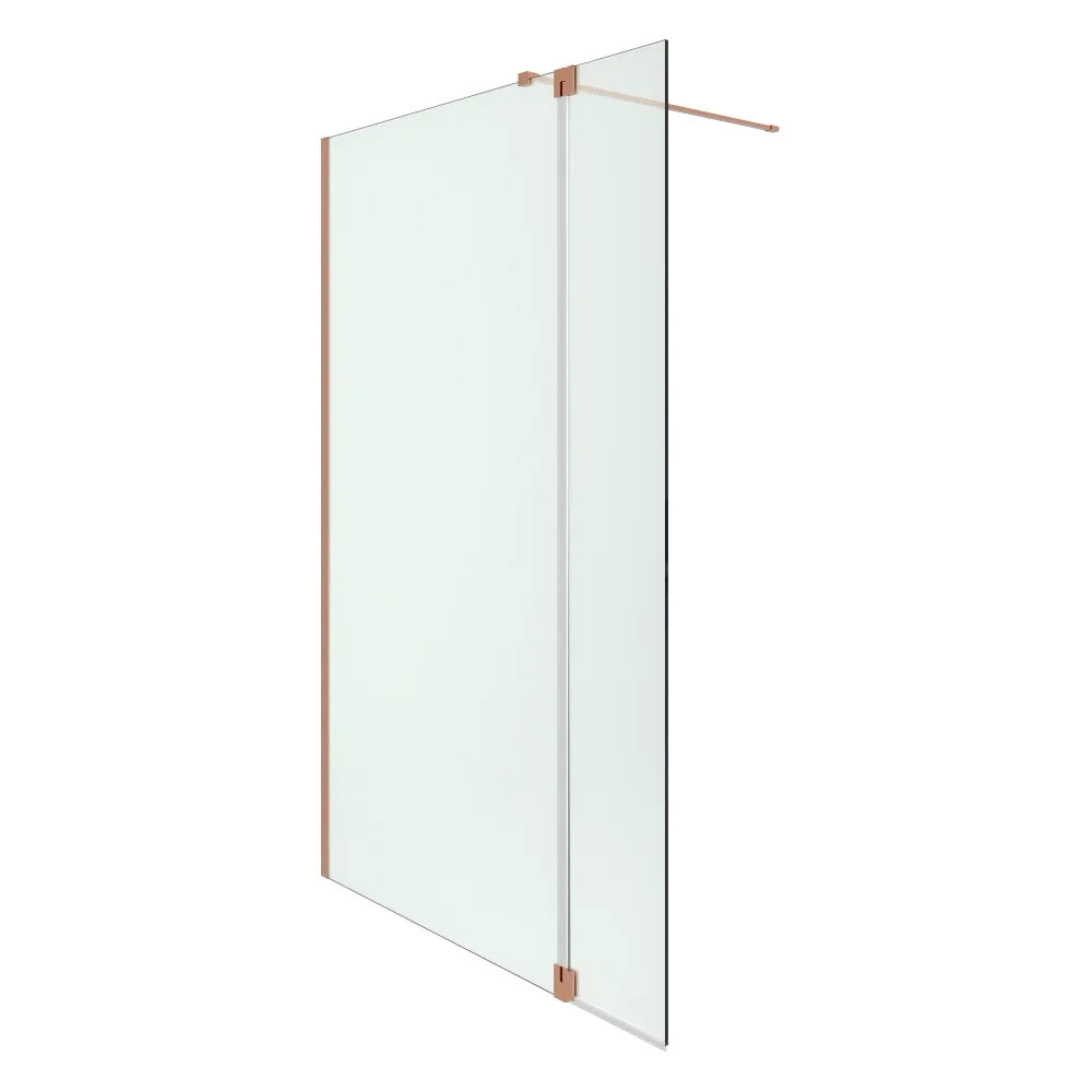 Doccia walk-in 120cm + anta girevole 40cm vetro 8mm trasparente anticalcare profili rame spazzolato h200 | Keros