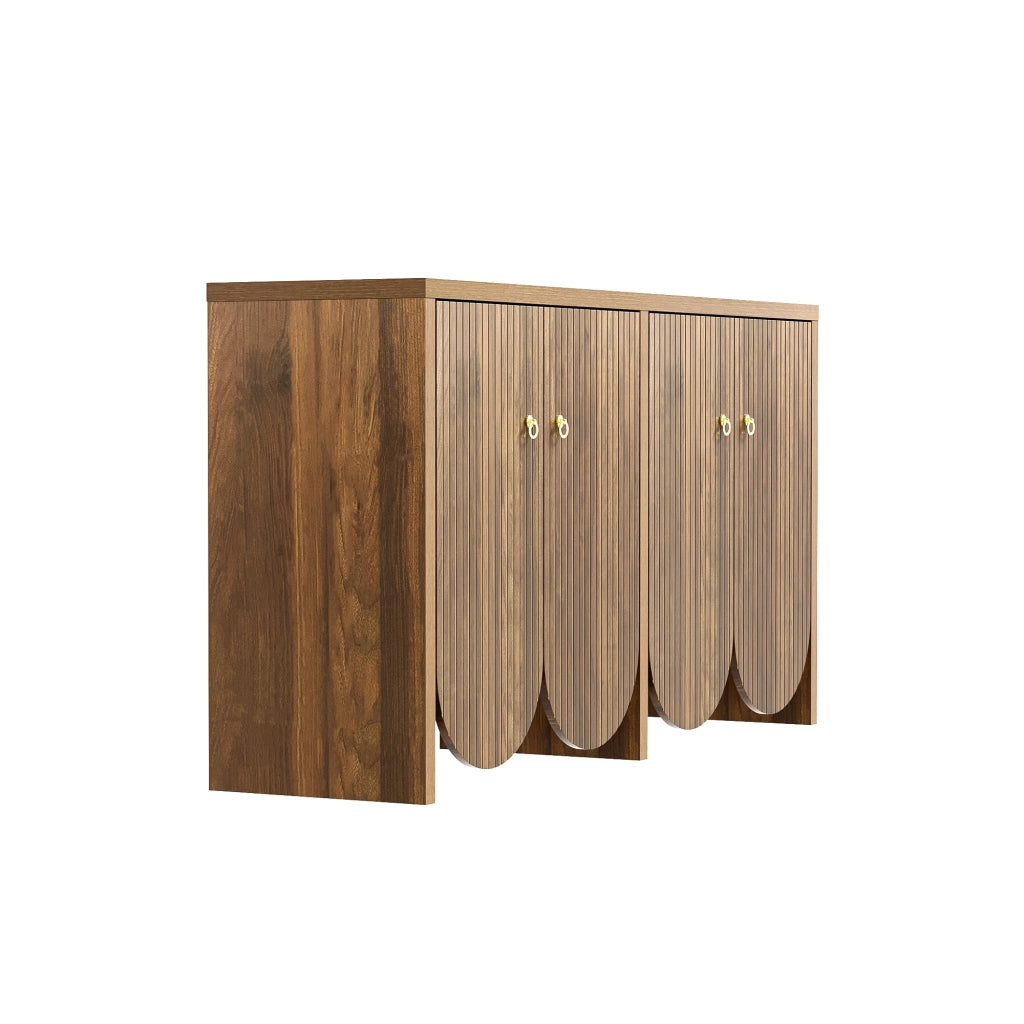 Credenza con 4 ante; ripiani regolabili e maniglie in alluminio in MDF effetto noce 147 × 40 × 80 cm