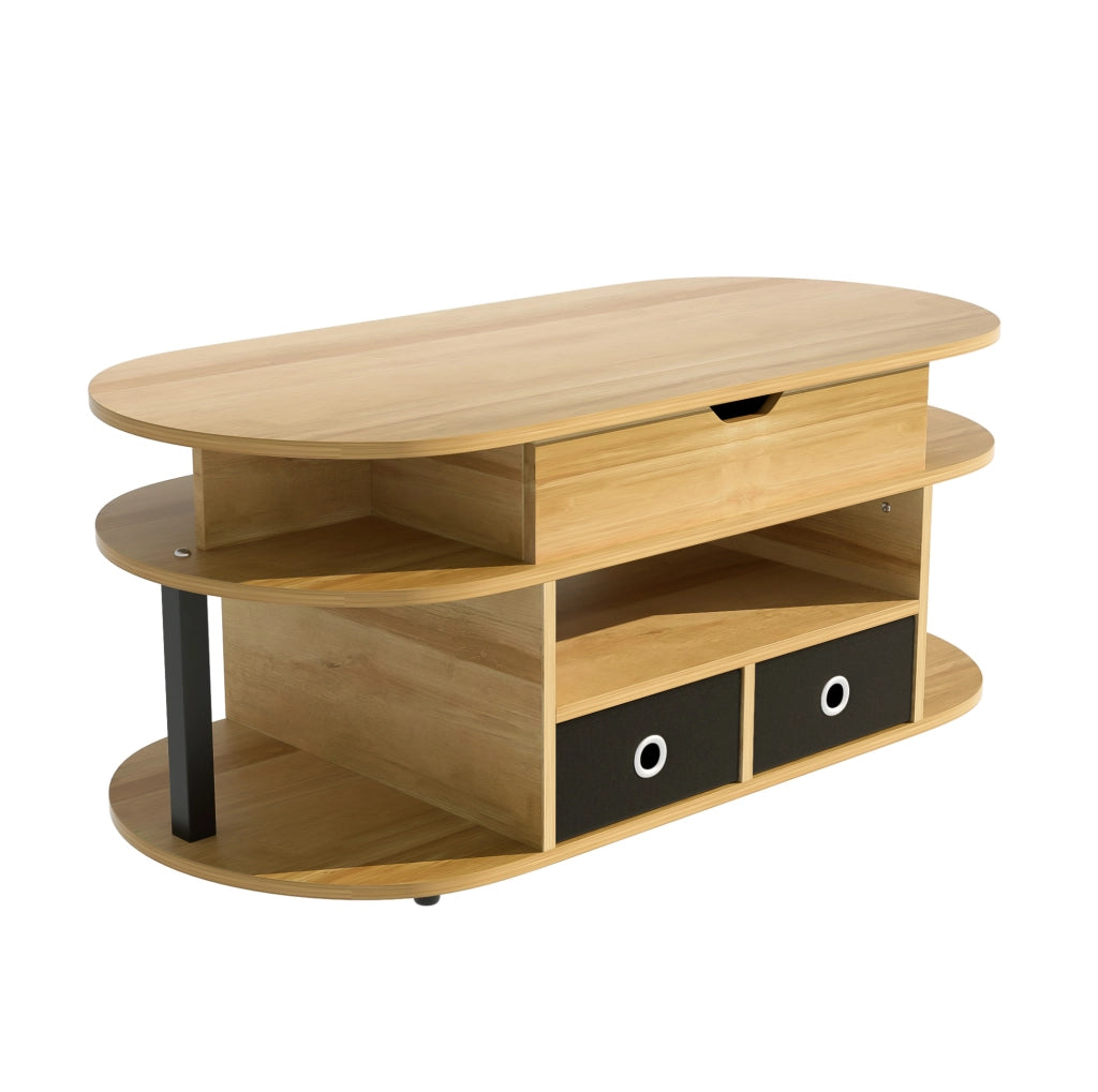 Tavolino da caff¨¨ 105x50 cm con piano sollevabile e 2 cassetti in tessuto nero