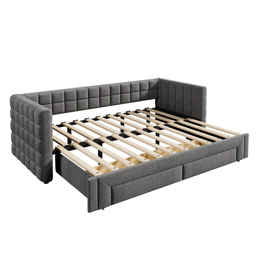 Divano letto estraibile 90x200 cm con 2 cassetti in velluto e MDF grigio