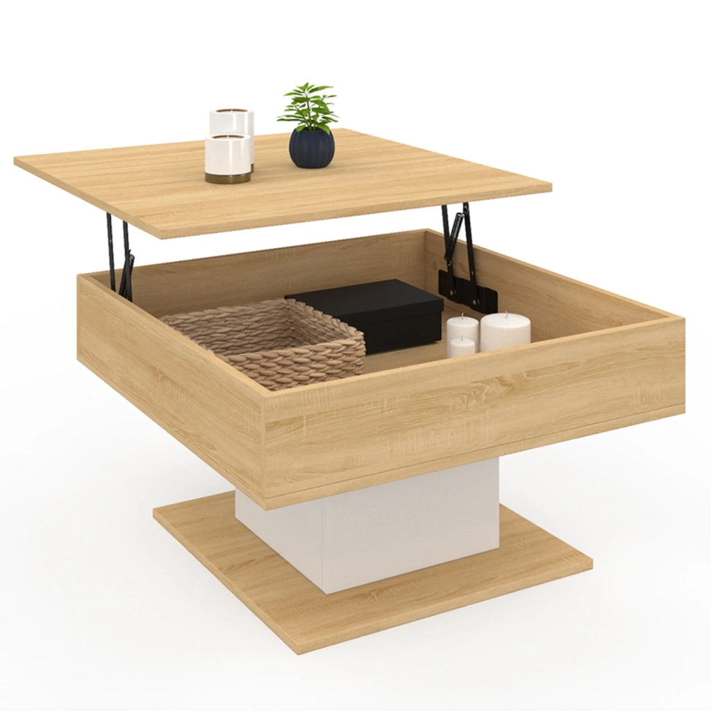 IDMarket - Tavolino quadrato sollevabile EDEN in legno e bianco