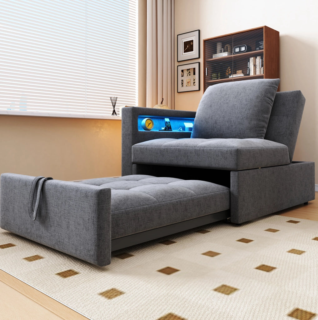 Divano letto 3 in 1 grigio chiaro con LED e USB-C