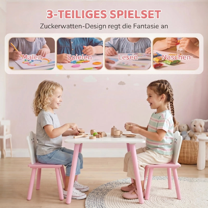 Set Tavolo e 2 Sedie per Bambini ¨C Minimal ¨C Rosa e Bianco