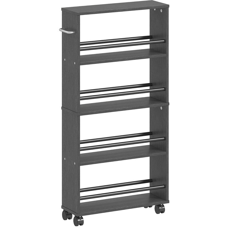 Carrello contenitore multifunzione nero con 4 ripiani, 45x15x91 cm, con ruote