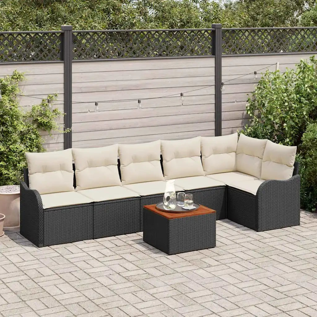 Set Divano da Giardino con cuscino 7 pcs Nero polyrattan