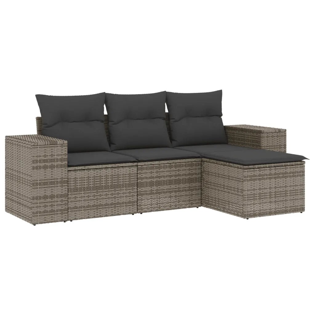 Set Divani da Giardino 4 pz | Set Salotto da Giardino con Cuscini in Polyrattan Grigio