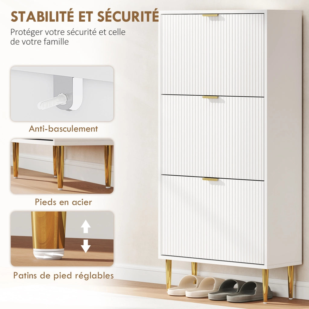 Scarpiera con ante, cassetti e ripiani regolabili ¨C zephmum ¨C bianco 60x24x122,5cm