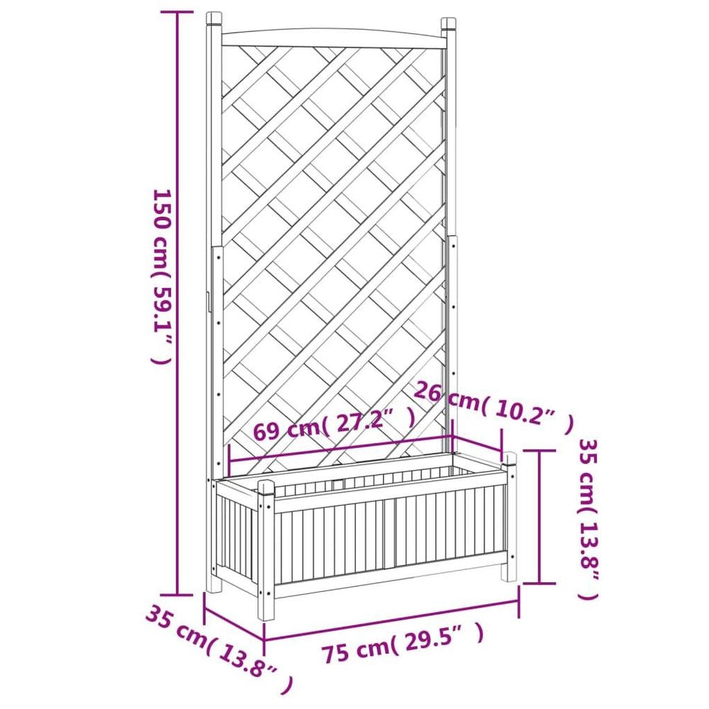 Plant Pot With Trellis Gray Solid Fir Wood