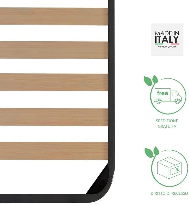 Rete in Ferro con 4 Piedi e  Doghe in Legno cm Letto 80x190 H37  per materasso da Una Piazza