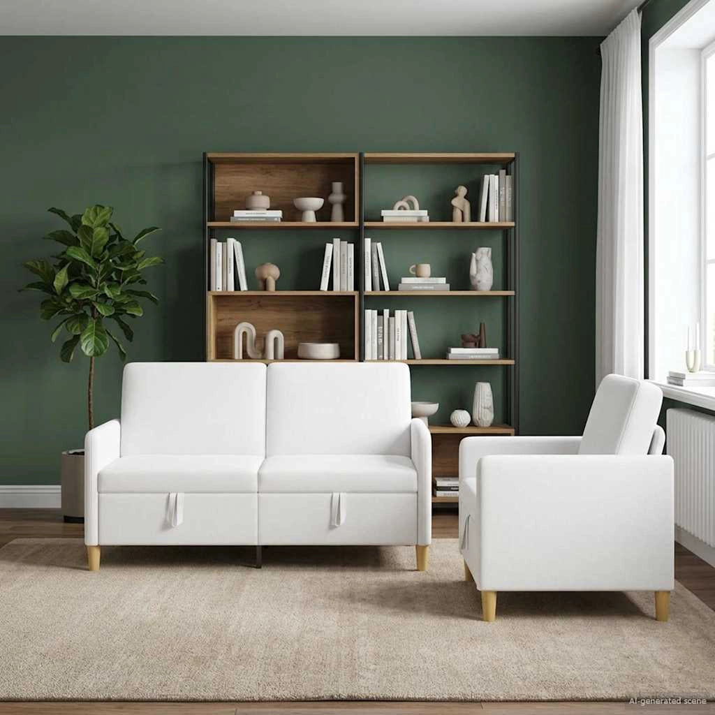 Set di Divani con Storage 2 pz Bianco Poliestere 3429187