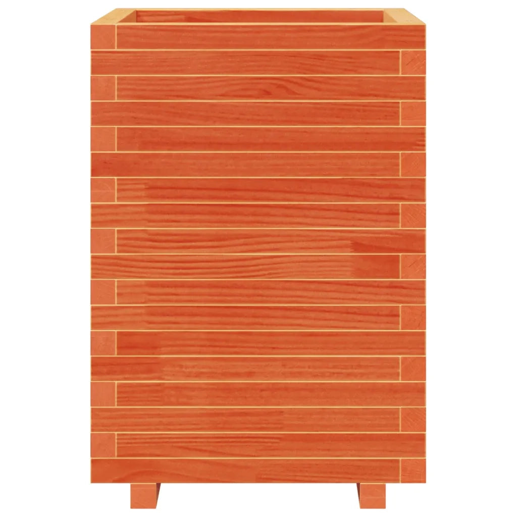 Fioriera | Cassetta per fiori | Vaso Giardino Marrone Cera 50x50x72,5cm Legno Massello Pino