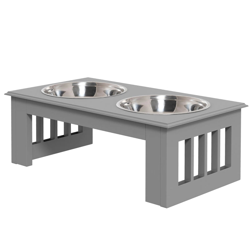 Stazione rialzata per ciotole con 2 ciotole estraibili in acciaio inox grigia 44 × 24 × 15 cm da 0.9 l ciascuna