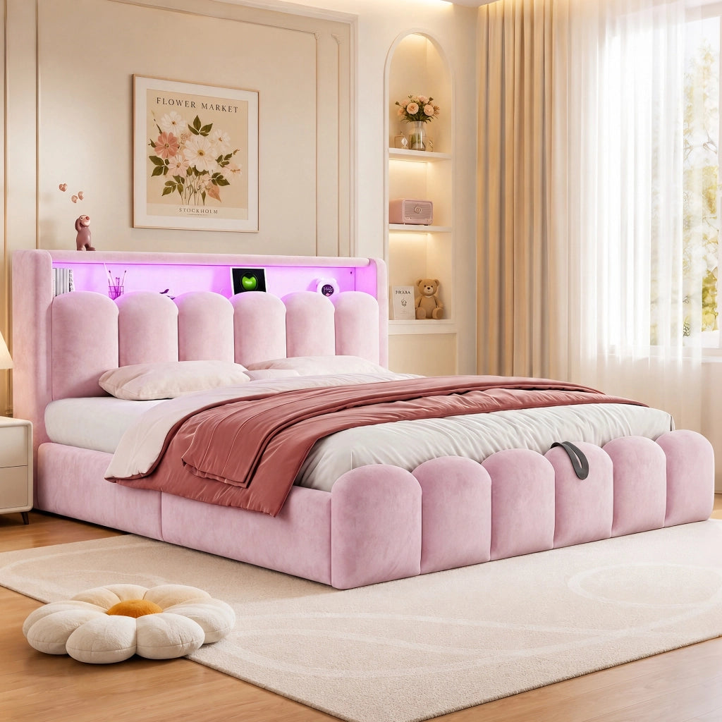 letto imbottito velluto rosa 189 x 228.5 cm