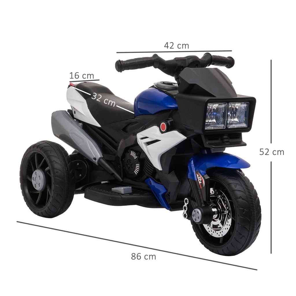EasyComfort Moto Elettrica per Bambini 3-5 Anni 6V (max. 25kg), Velocità 3km/h, Motorino Elettrica per Bimbi con 3 Ruote, Luci e Suoni, Blu e Nero, 86x42x52cm