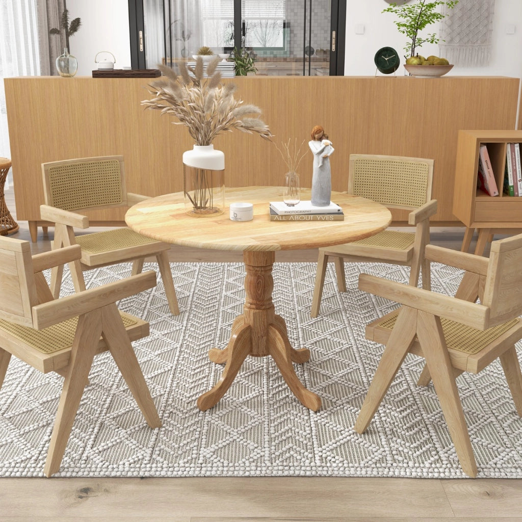Tavolo da cucina in legno di gomma con base a piedistallo per sala, Tavolo da pranzo rotondo 100 cm per 4 persone Naturale-Tavoli da esterno