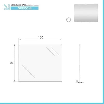 Specchio bagno 100x70 cm a filo lucido con installazione reversibile