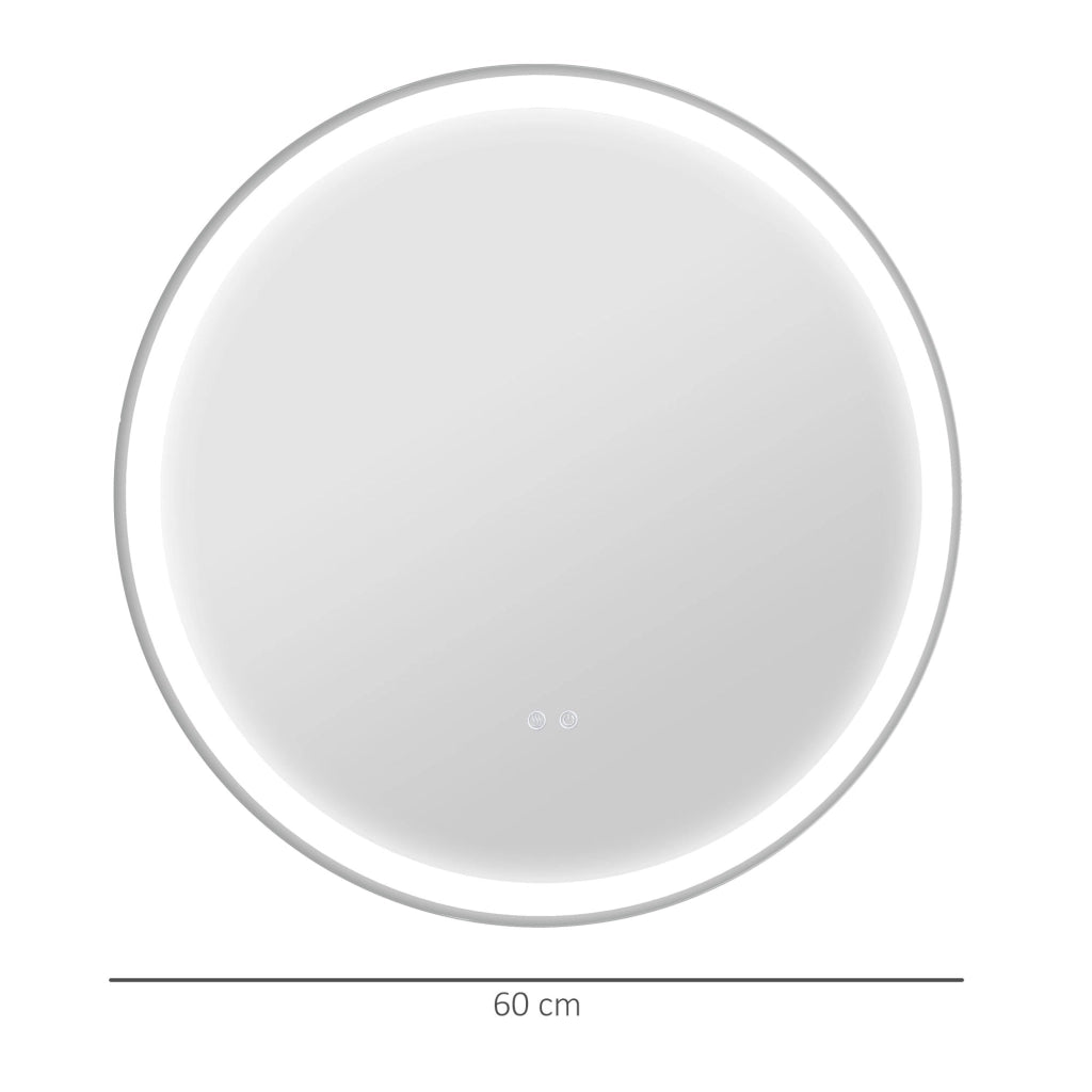 Specchio bagno LED rotondo Ø 60 cm con touch, 3 colori di luce, antiappannamento e cornice in alluminio bianca