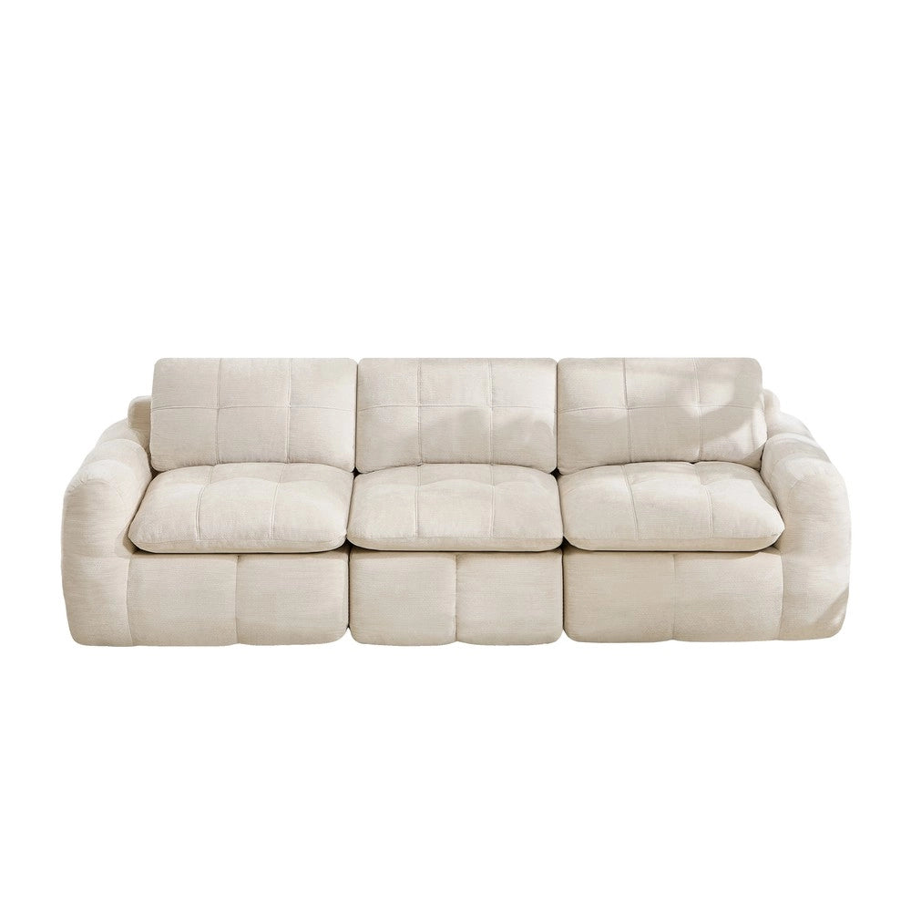 Divano 3 posti ¨C Minimal ¨C Beige tessuto chenille imbottito con cuscini