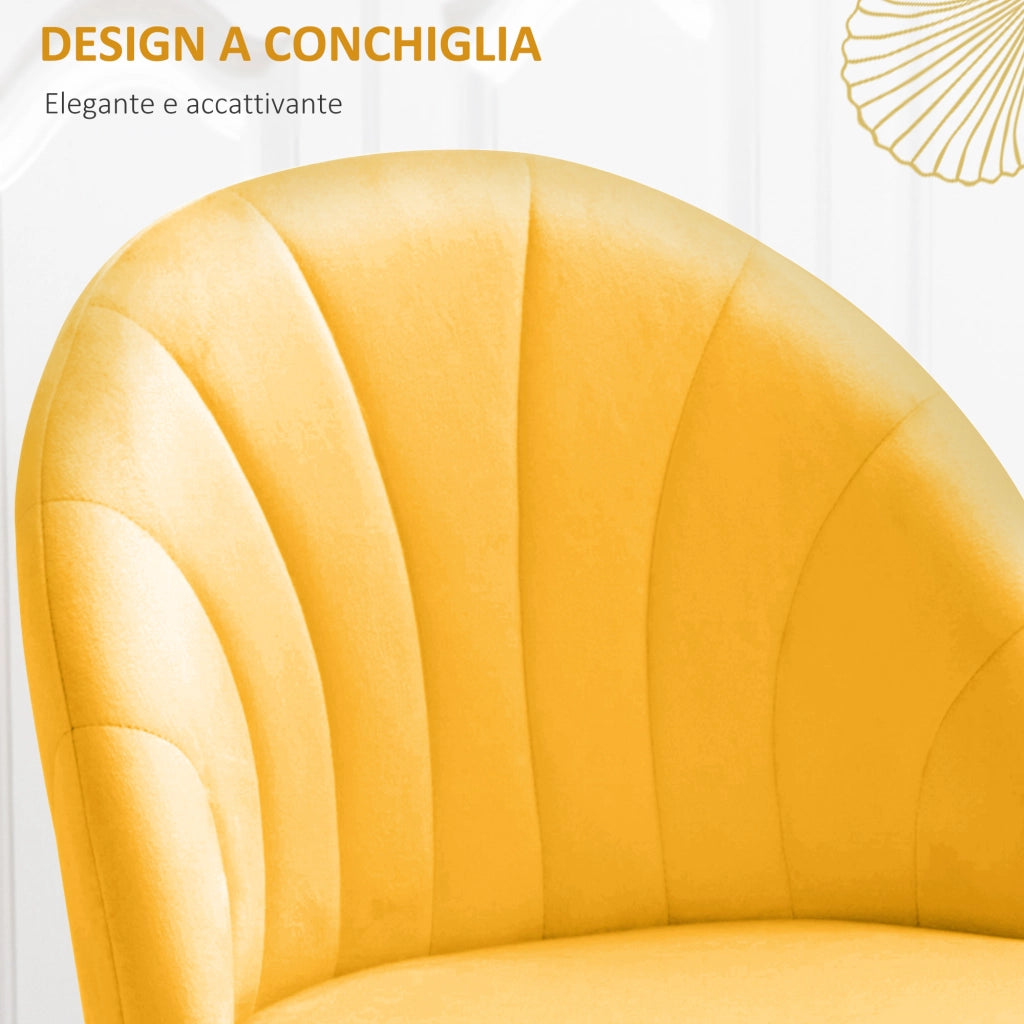 Set di 2 Sedie da Pranzo Moderne in Velluto Giallo con Gambe in Metallo e Schienale a Conchiglia Ergonomico per Soggiorno e Cucina