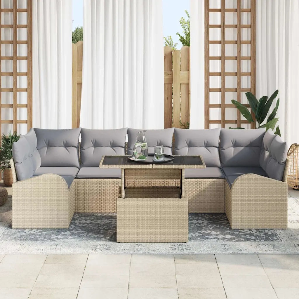 Set Divano da Giardino con cuscino 8 pcs Beige Poly Rattan