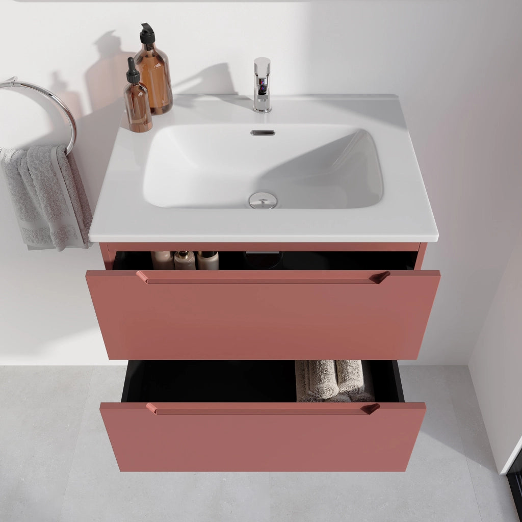 Mobile bagno sospeso 60cm terracotta due cassetti soft-close con lavabo bianco lucido | Bako