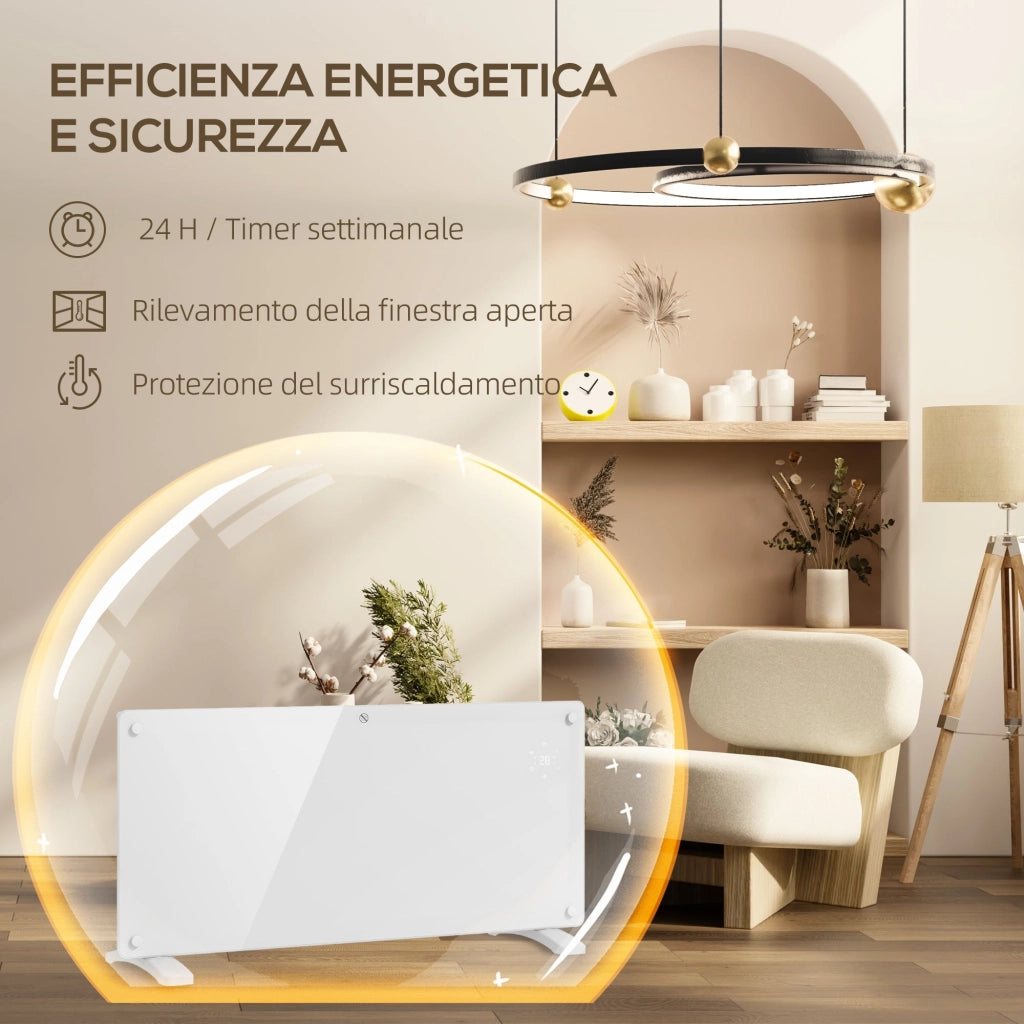 Riscaldatore a Convezione 2000W da Pavimento o a Parete con Telecomando e Timer Bianco