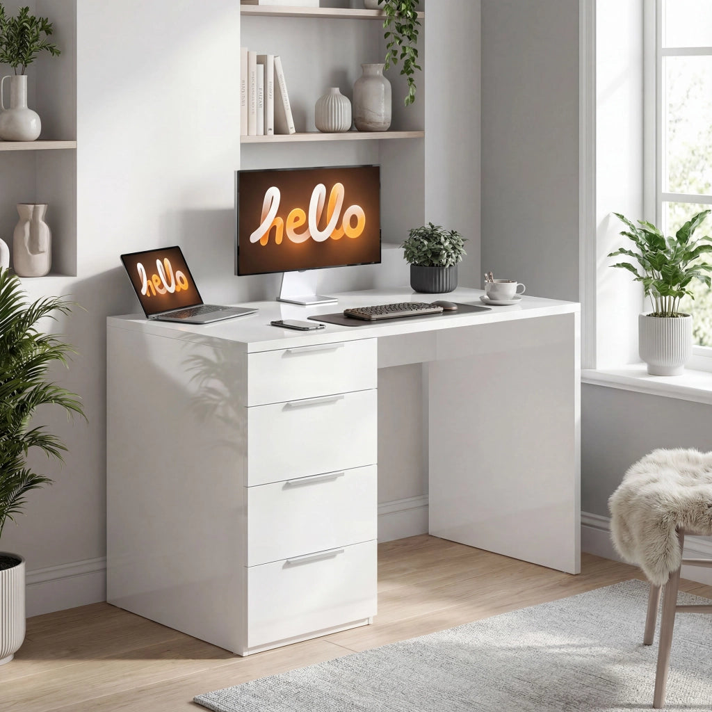 Scrivania con Cassetti ¨C Xylo ¨C Bianco Salvaspazio 110x61.5x75 cm
