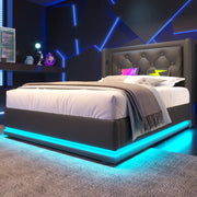 Letto contenitore 90x200 cm con LED e USB C; PU nero