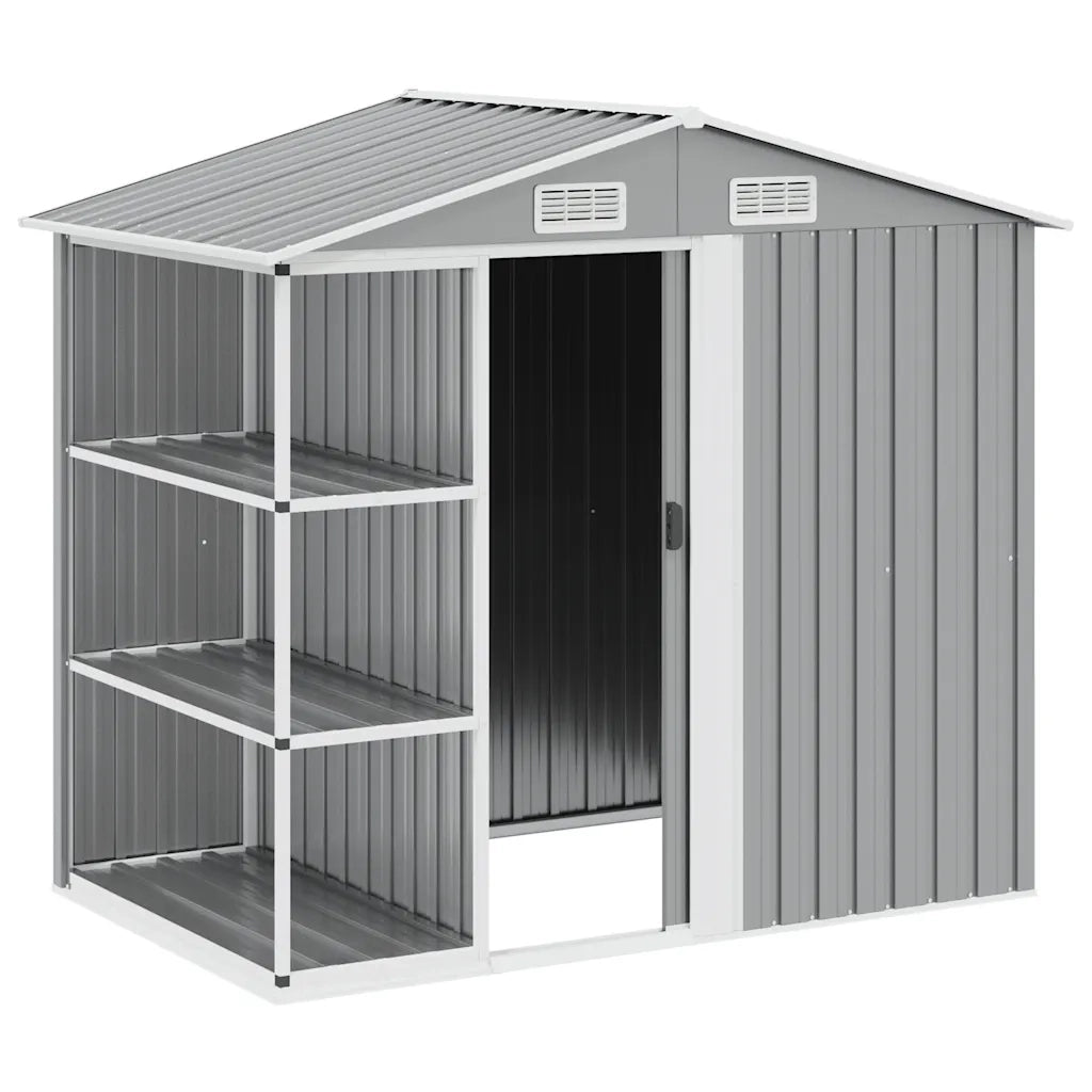 Capanno da Giardino con Scaffali Grigio 205x130x183 cm in Ferro