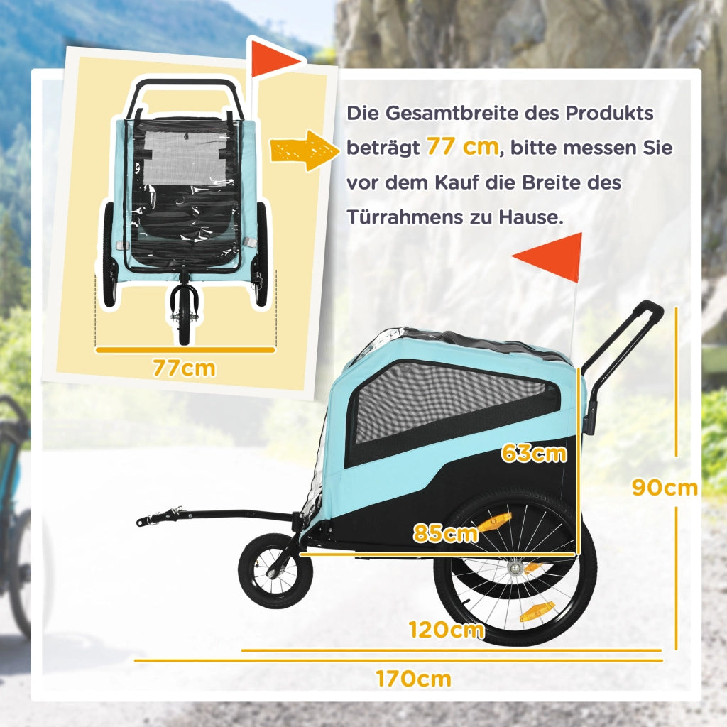 Rimorchio per cani 2 in 1 fino a 30 kg convertibile in passeggino blu per bici da 24 a 28 pollici con riflettori