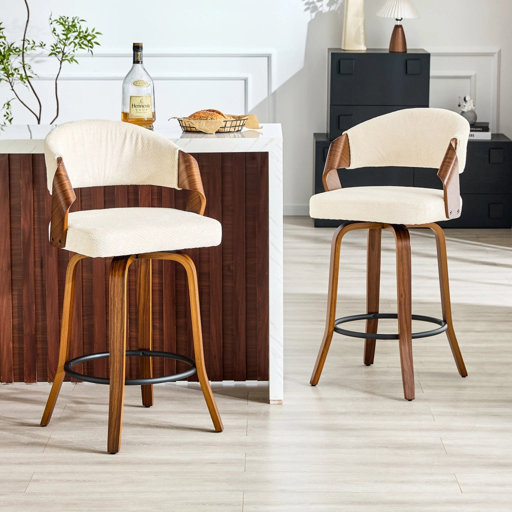 Set di 2 sgabelli da bar con schienale, struttura in legno e base metallica, altezza 95 cm, colore bianco
