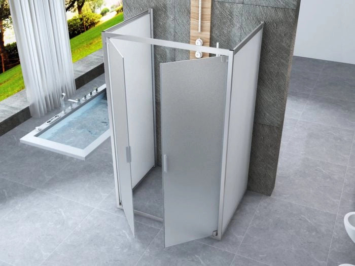 Box doccia Cristallo 6 mm 3 lati - Due Fissi piu' porta Saloon Opaco - Misura: 80 x 130 x 80 x190h