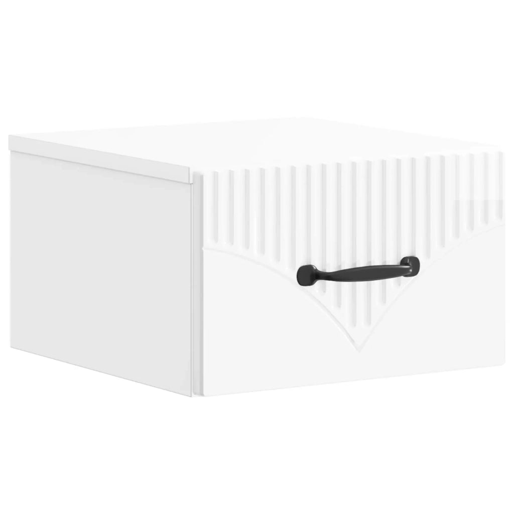 Set di 2 Comodini | Armadio da Notte | Mobiletto da notte a muro Bianco Lucido 34,5 x 33 x 20 cm