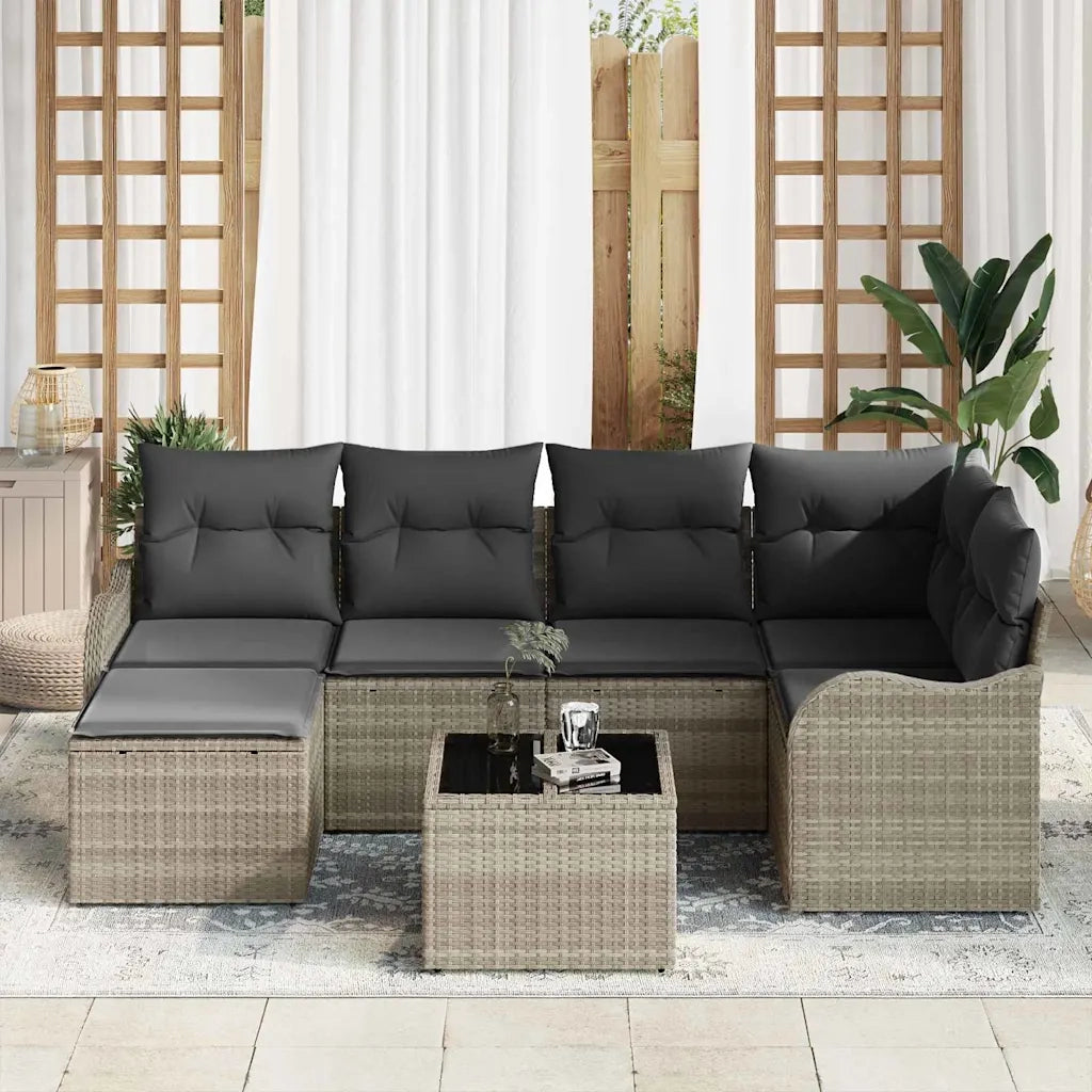 Set Divano da Giardino 7 pcs Grigio chiaro Poly Rattan