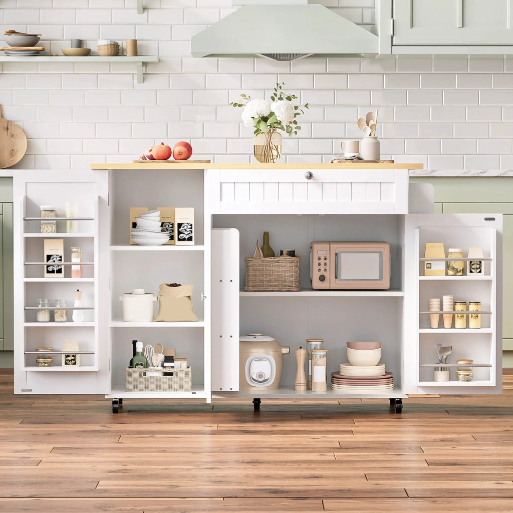 Isola Cucina Mobile con Piano Ribaltabile ¨C MINIMAL ¨C Tavolo Bar, Cassetto, Ante, 120x45x92 cm