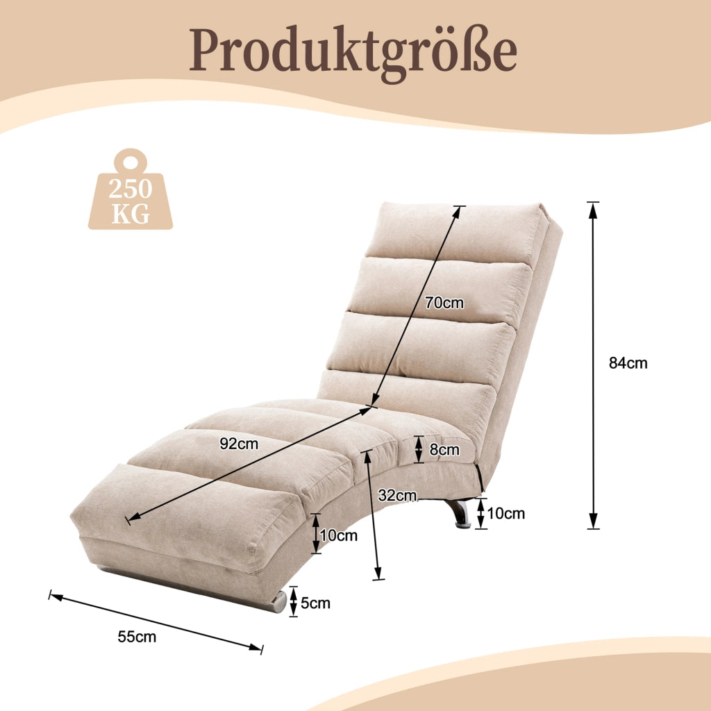 Poltrona massaggiante reclinabile in lino beige; 55x148x84 cm; con tasca laterale