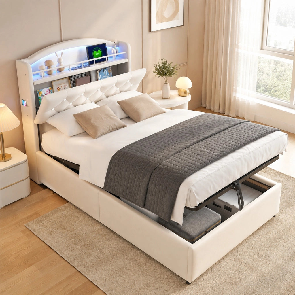 Letto imbottito per bambini 90x200 con LED e prese USB