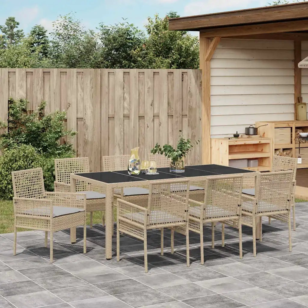 Set da Pranzo per Giardino 9 pcs Beige polyrattan 3334884