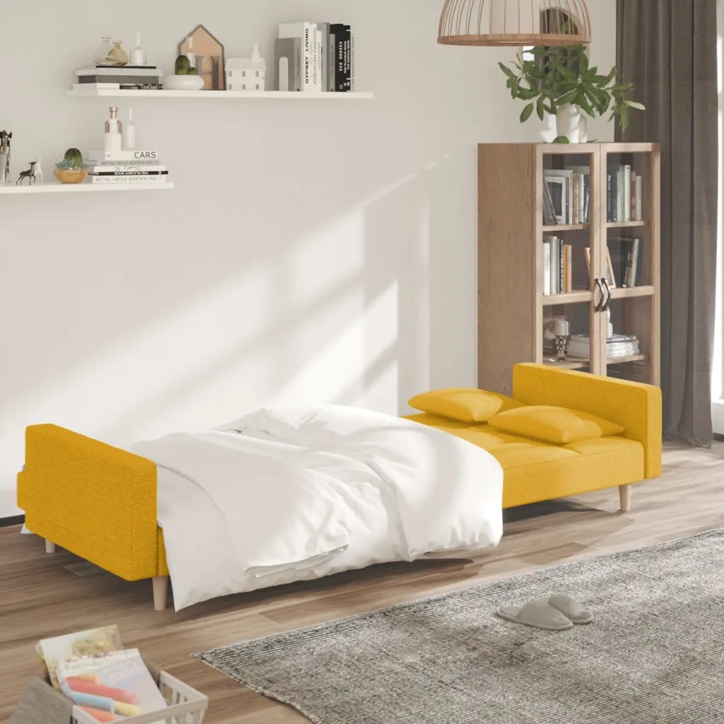 Divano letto | Sof¨¤ letto | Letto singolo a 2 Posti con 2 Cuscini Giallo in Tessuto
