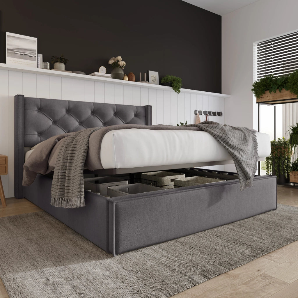 letto imbottito cotone grigio 160x200 cm